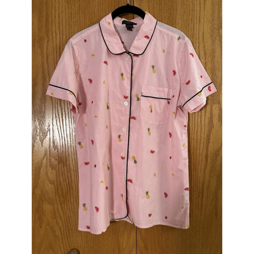 J.Crew Pajama TOP Wm‎ S Fruit Salad Pink Stripe Tipped Cotton Short Sleeve PJs